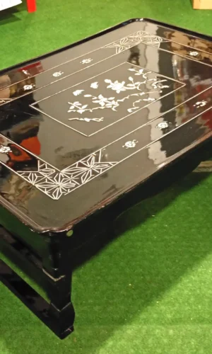 Authentic vintage Korean tea table, mother-of-pearl lacquer, black wood