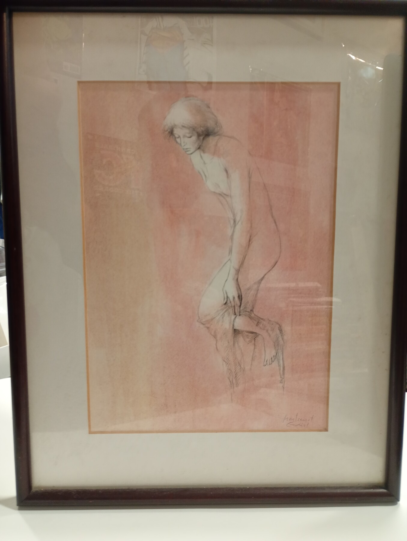 Obra Gráfica de MONTSERRAT GUDIOL (1933-2015) - Figura Femenina, Dibujo a Tinta y Sanguina (Reproducción lito) - Imatge 5