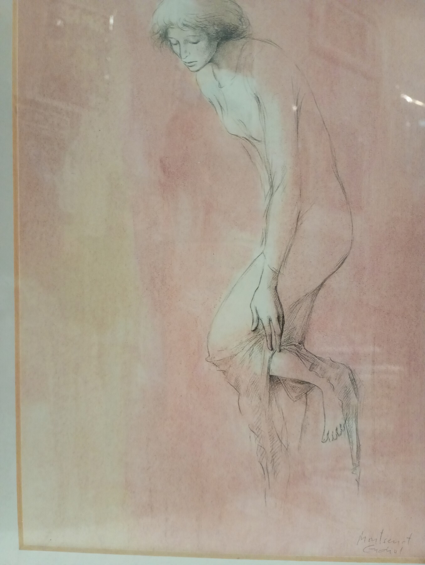 Obra Gráfica de MONTSERRAT GUDIOL (1933-2015) - Figura Femenina, Dibujo a Tinta y Sanguina (Reproducción lito) - Imatge 4