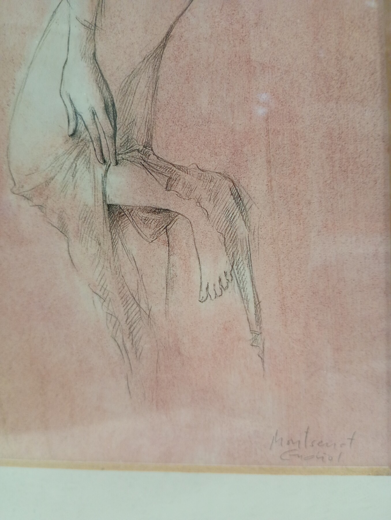 Obra Gráfica de MONTSERRAT GUDIOL (1933-2015) - Figura Femenina, Dibujo a Tinta y Sanguina (Reproducción lito) - Imatge 3