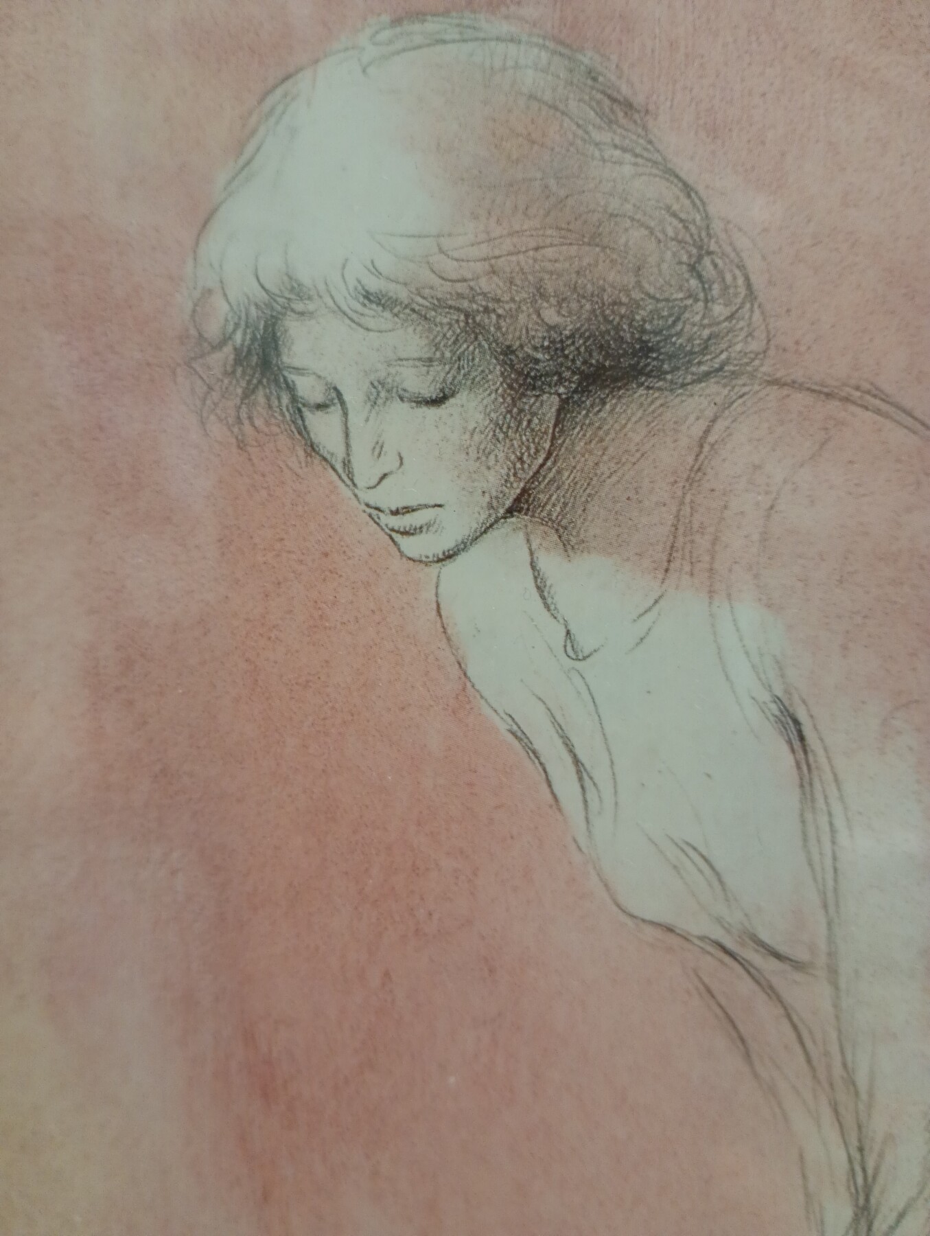 Obra Gráfica de MONTSERRAT GUDIOL (1933-2015) - Figura Femenina, Dibujo a Tinta y Sanguina (Reproducción lito) - Imatge 2