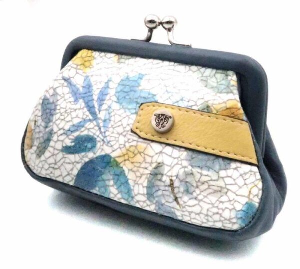 MONEDERO PIEL CON CIERRE BOQUILLA FLORES 12X7 -