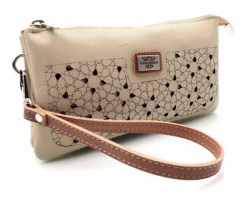 MONEDERO NECESER PIEL CON ASA DE MANO LASER 19,5X11 CAMEL -
