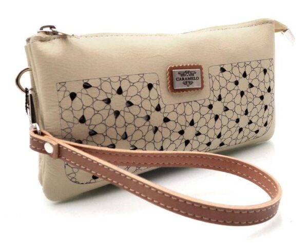 MONEDERO NECESER PIEL CON ASA DE MANO LASER 19,5X11 CAMEL -