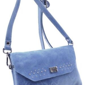 LEATHER CROSSBODY BAG WITH ZIPPER AND FLAP, STUDS, 20X13 AZ -