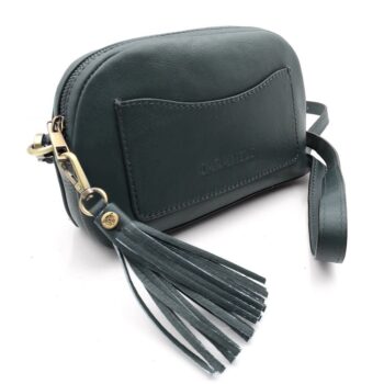 BOLSO PIEL NAPA BANDOLERA REDONDO CON ADORNO FLECOS VERDE -