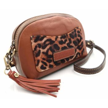 BOLSITO PIEL ANIMAL PRINT BANDOLERA REDONDO MARRON -