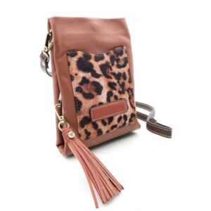 BOLSITO PIEL ANIMAL PRINT BANDOLERA VERTICAL MARRON -
