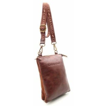 BOLSITO PIEL CON BANDOLERA ANCHA VEGETAL MARRON -