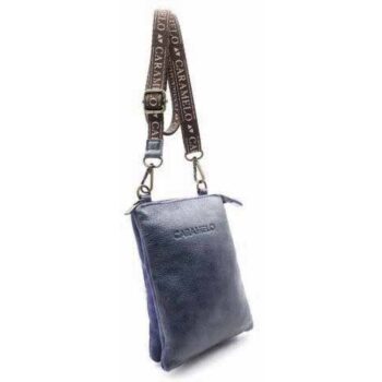 BOLSITO PIEL CON BANDOLERA ANCHA VEGETAL AZUL -