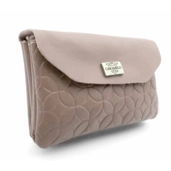 Portefeuille en cuir couleur camel avec double cercle et rabat -