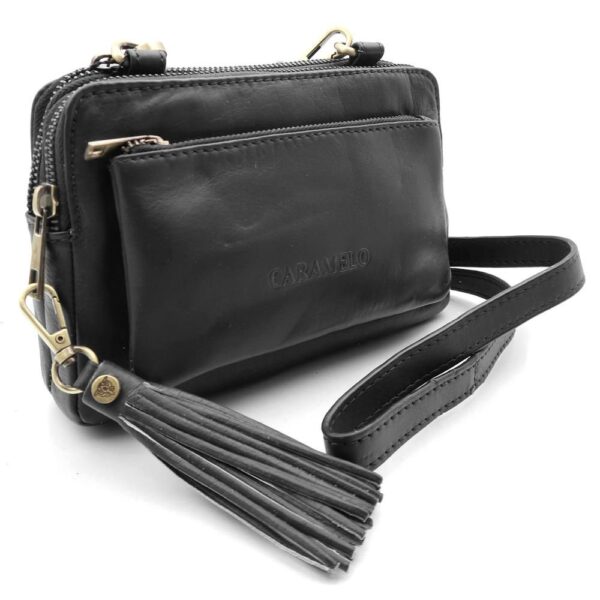 BOLSO PIEL NAPA BANDOLERA DOBLE NEGRO -