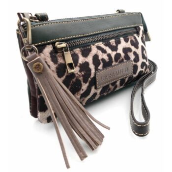 BOLSITO PIEL ANIMAL PRINT CON ASA DE MANO VERDE -
