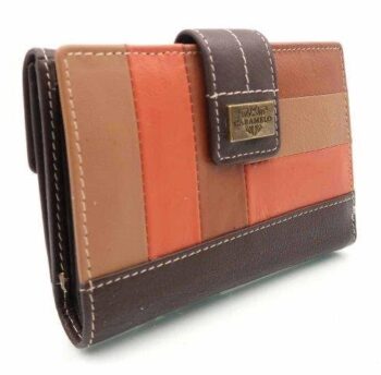 BILLETERA PIEL TRICOLOR BROCHE MARRON -