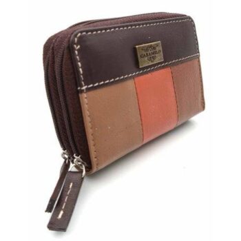 BILLETERA PIEL TRICOLOR DOBLE CREMALLERA MARRON -