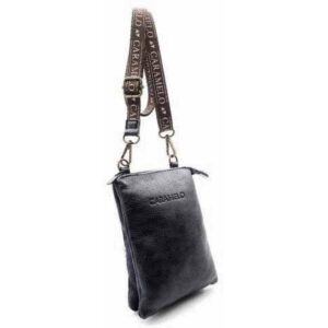 BOLSITO PIEL CON BANDOLERA ANCHA VEGETAL NEGRO -