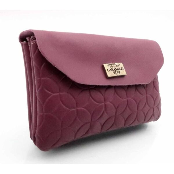 MONEDERO PIEL CIRCULOS DOBLE CON SOLAPA BURDEOS -