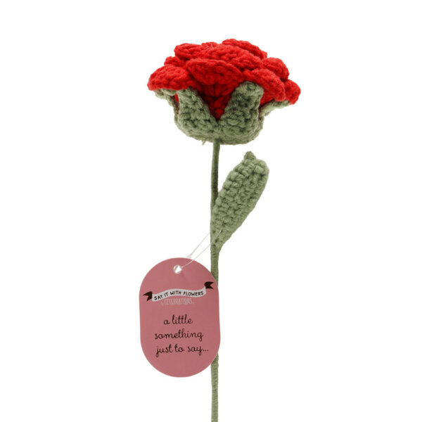 FLOR CROCHET ROSA ROJA 35CMS - WIDDOP Colección ADORNOS DECORATIVOS