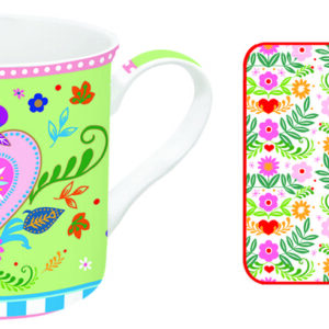 SET TAZA POSAVASOS 300 ML SPRING FOLK + CAJA REGALO - EASY LIFE Colección SPRING FOLK