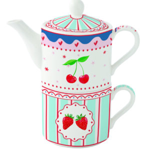 SET TAZA Y TETERA 280 ML PORCELANA FRUIT MANIA + CAJA REGALO - EASY LIFE Colección FRUIT MANIA