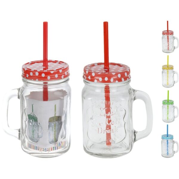 JARRA CON PAJITA 450ML COLORES SURTIDOS - KOOPMAN Colección HOUSEHOLD GLASS