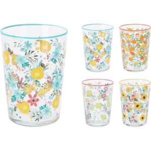 SET 4 VASOS 510ML SWEET FLOWERS - KOOPMAN Colección VIDRIO PARA EL HOGAR