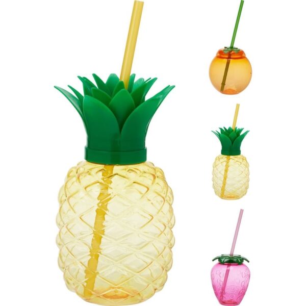 VASO FORMA DE FRUTA TROPICAL CON PAJITA - KOOPMAN Colección SERVICIO MESA