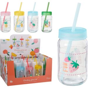 VASO CON TAPA Y PAJITA FRUITS - KOOPMAN Colección SERVICIO MESA