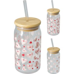 VASO CON PAJITA Y TAPA DE BAMBU COQUETTE - KOOPMAN Colección EASTER