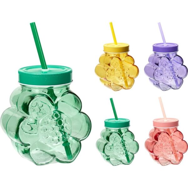 VASO CON TAPA Y PAJITA EN FORMA DE FLOR COLORES SURTIDOS - KOOPMAN Colección HOUSEHOLD GLASS