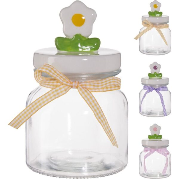TARRO CON TAPA FLOWER VIDRIO 650ML - KOOPMAN Colección HOUSEHOLD GLASS